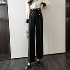 Double Breasted High Waist Straight Casual Wide Leg Pants