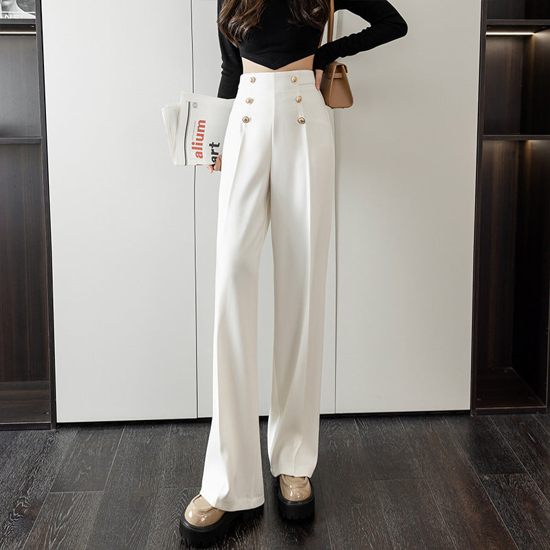 Double Breasted High Waist Straight Casual Wide Leg Pants