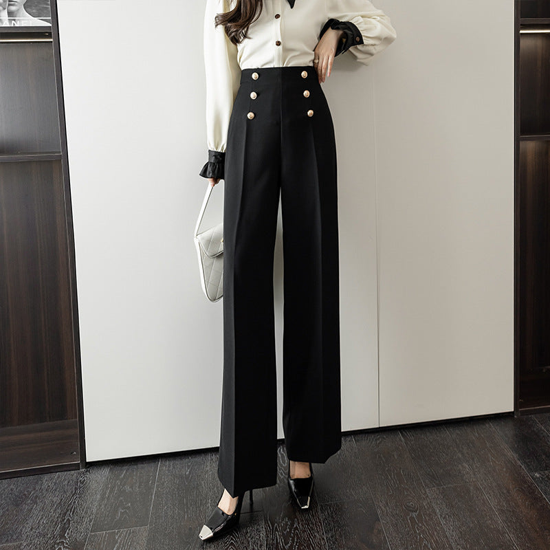 Double Breasted High Waist Straight Casual Wide Leg Pants